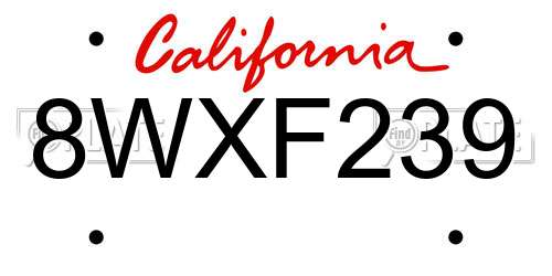 8WXF239 California License Plate