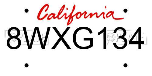 8WXG134 California License Plate