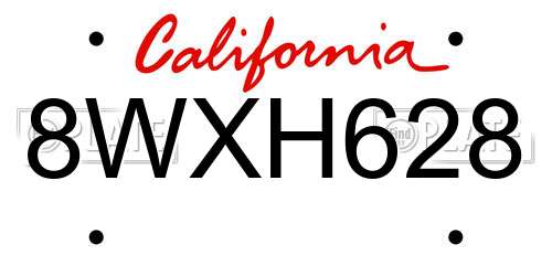 8WXH628 California License Plate