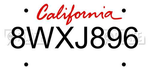 8WXJ896 California License Plate