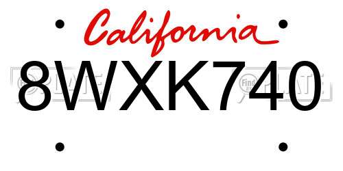 8WXK740 California License Plate