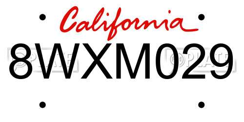 8WXM029 California License Plate