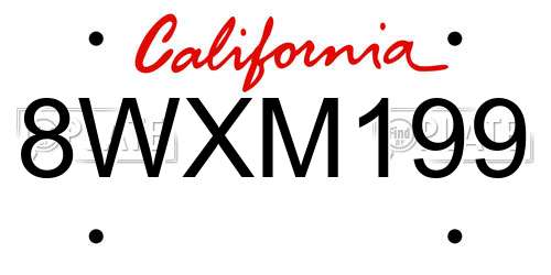 8WXM199 California License Plate