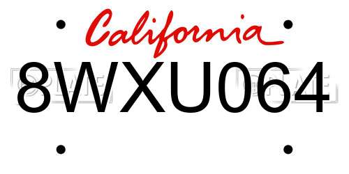 8WXU064 California License Plate