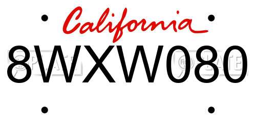 8WXW080 California License Plate