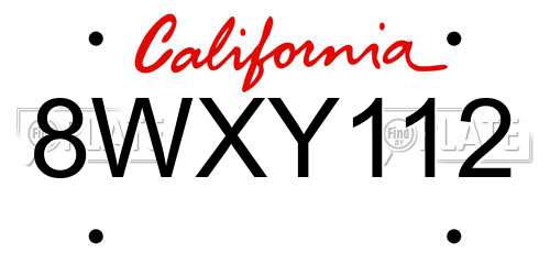 8WXY112 California License Plate