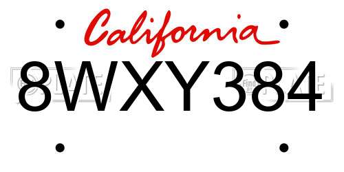 8WXY384 California License Plate