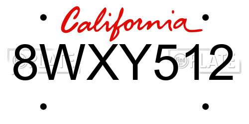 8WXY512 California License Plate