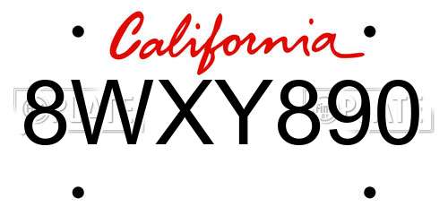 8WXY890 California License Plate