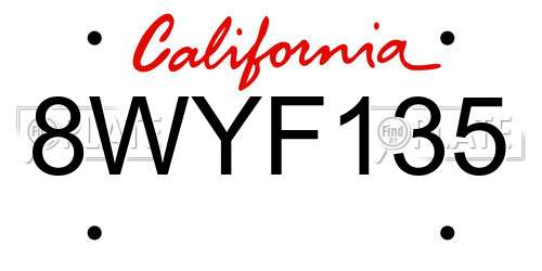 8WYF135 California License Plate