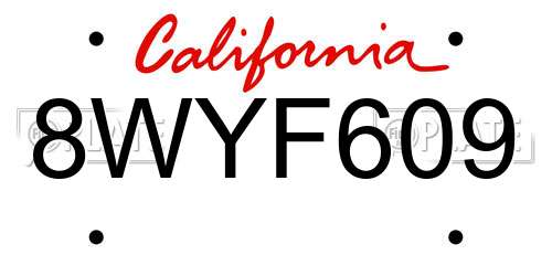 8WYF609 California License Plate