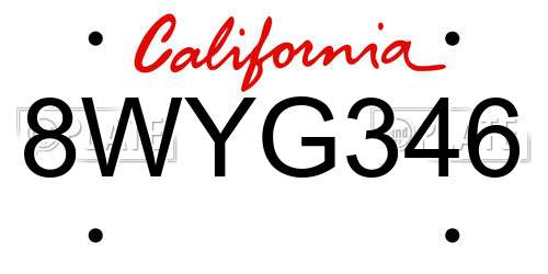 8WYG346 California License Plate
