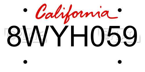 8WYH059 California License Plate