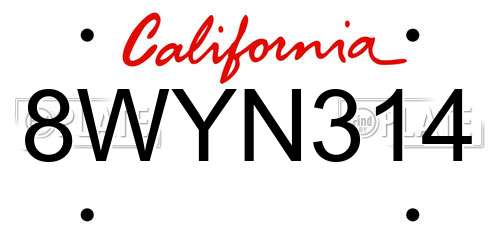 8WYN314 California License Plate