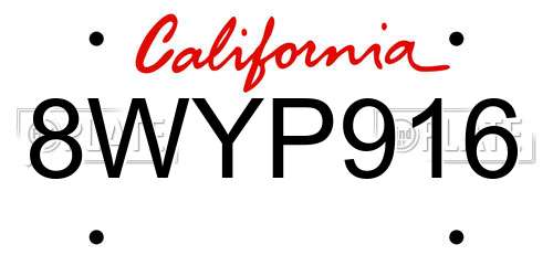 8WYP916 California License Plate