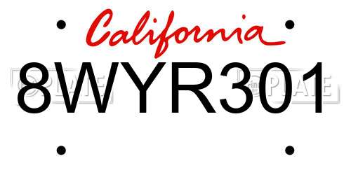 8WYR301 California License Plate