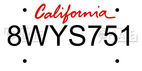 8WYS751 California License Plate
