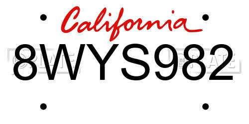 8WYS982 California License Plate