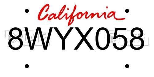8WYX058 California License Plate