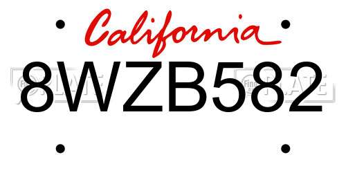 8WZB582 California License Plate