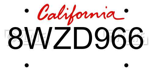8WZD966 California License Plate