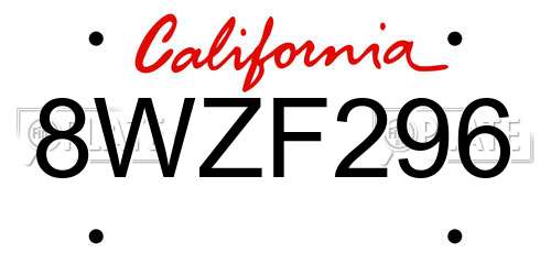 8WZF296 California License Plate