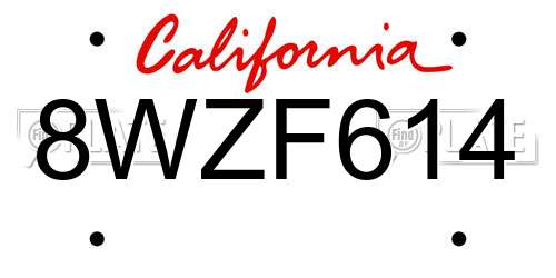 8WZF614 California License Plate