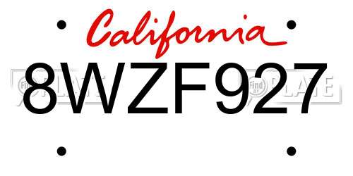 8WZF927 California License Plate
