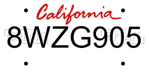 8WZG905 California License Plate