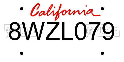 8WZL079 California License Plate