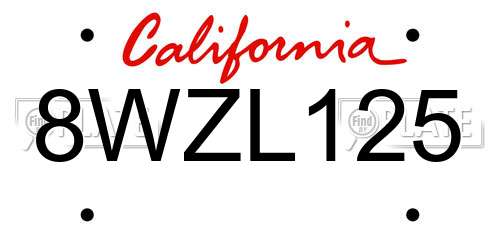 8WZL125 California License Plate