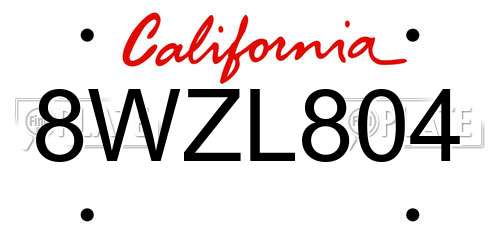 8WZL804 California License Plate