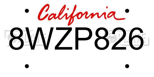 8WZP826 California License Plate
