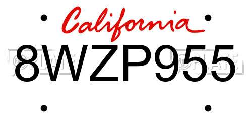 8WZP955 California License Plate