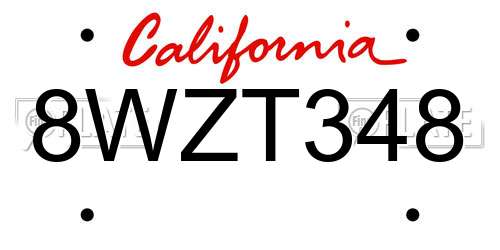 8WZT348 California License Plate