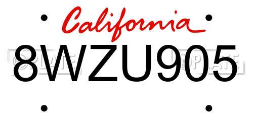 8WZU905 California License Plate