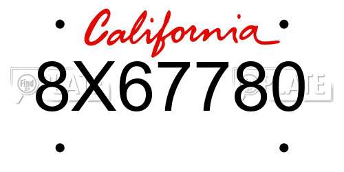 8X67780 California License Plate
