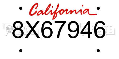 8X67946 California License Plate
