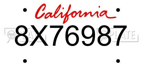 8X76987 California License Plate