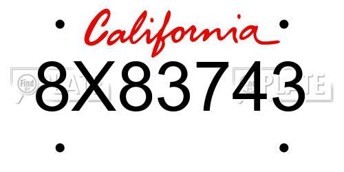 8X83743 California License Plate