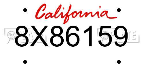 8X86159 California License Plate