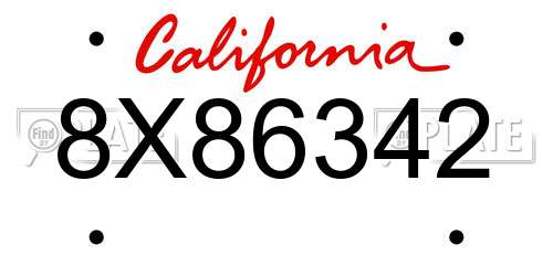 8X86342 California License Plate