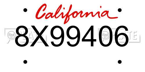 8X99406 California License Plate