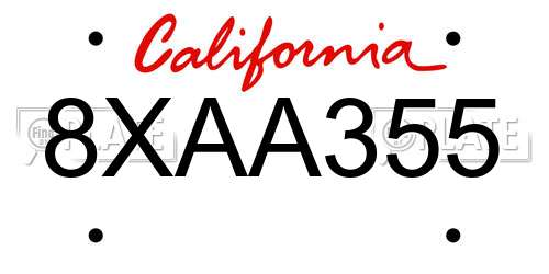 8XAA355 California License Plate
