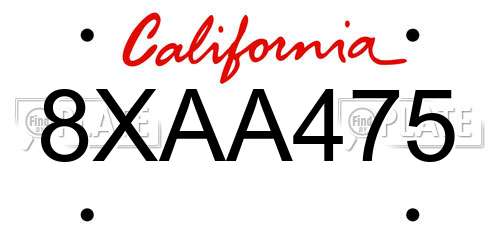 8XAA475 California License Plate