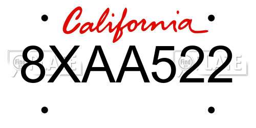 8XAA522 California License Plate