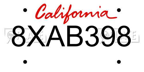 8XAB398 California License Plate