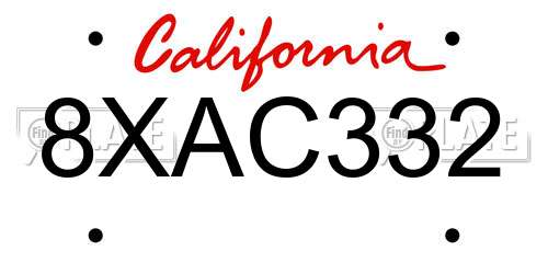8XAC332 California License Plate