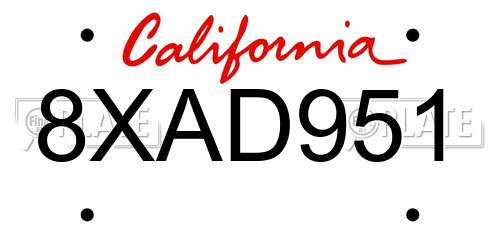 8XAD951 California License Plate