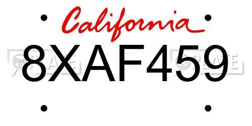 8XAF459 California License Plate